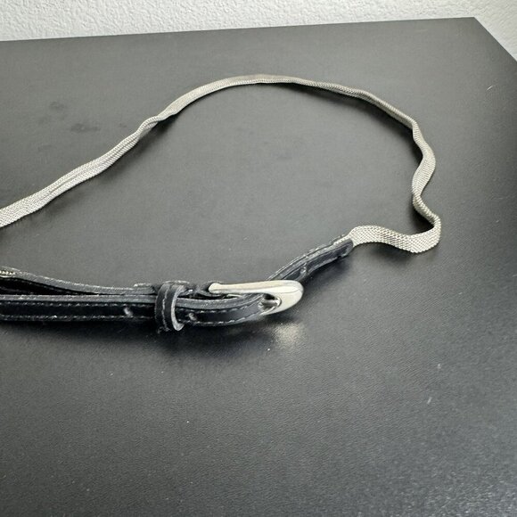 Guess Skinny Metal‎ Mesh Leather Belt Silver Buckle Retro Grunge Womens Size S - Picture 7 of 7